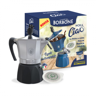 CAFFE'' BORBONE MOKACIAO - CAFFETTIERA MOKA A CIALDE 44MM - FINO A 3 CAFFE'' CON UNA CIALDA + 15 CIALDE OMAGGIO